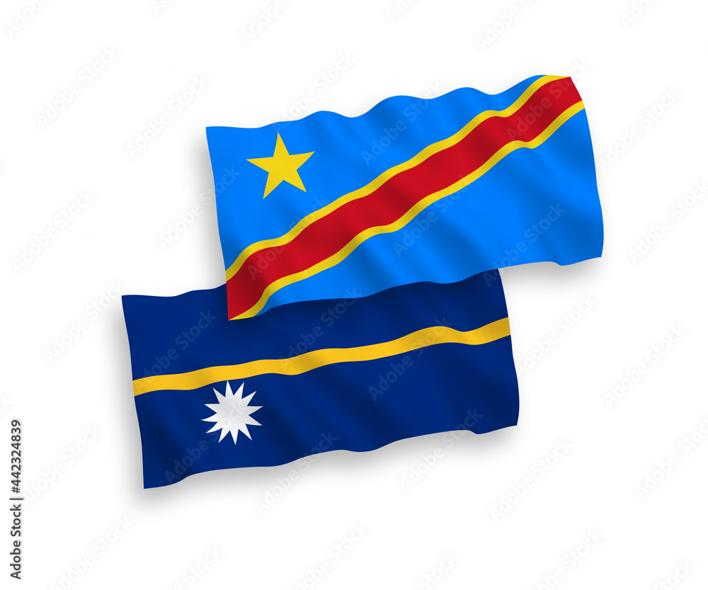 Flags of Republic of Nauru and Democratic Republic of the Congo on a white background Flags of Republic of Nauru and Democratic Republic of the Congo on a white background