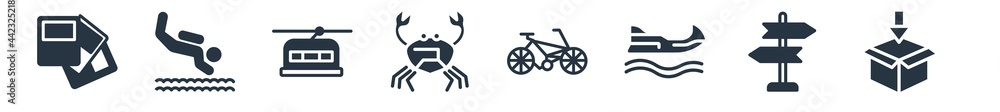 travel filled icons. glyph vector icons such as packing, , water craft, bike, crab, cable car, scuba diving sign isolated on white background. travel filled icons. glyph vector icons such as packing, , water craft, bike, crab, cable car, scuba diving sign isolated on white background.