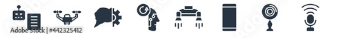 artificial intellegence filled icons. glyph vector icons such as voice recognition, ar camera, smartphone, flyboard, deformity, unsupervised learning, unmanned aerial vehicle sign isolated on white