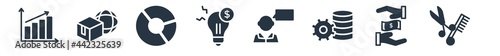 business filled icons. glyph vector icons such as hair salon, safe money, business, man talking, ideas to earn money, pie chart statistics, logistic sign isolated on white background.