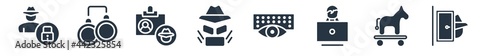 cyber filled icons. glyph vector icons such as stalking, trojan, woman online, keylogger, hacking, identity theft, crime sign isolated on white background.