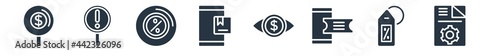 marketing filled icons. glyph vector icons such as content management, sale, eticket, business eye, web package, ratio, demand sign isolated on white background.
