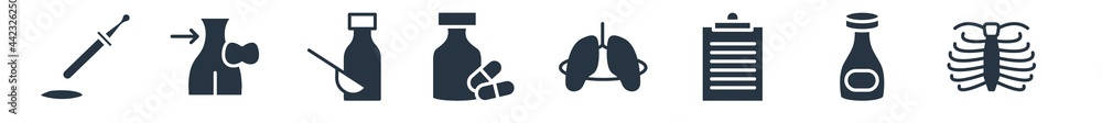 medical filled icons. glyph vector icons such as sternum, poison bottle with a skull, lifeline of heartbeats on a paper on a clipboard, breath control, pills jar, syrup medicine bottle, null sign medical filled icons. glyph vector icons such as sternum, poison bottle with a skull, lifeline of heartbeats on a paper on a clipboard, breath control, pills jar, syrup medicine bottle, null sign