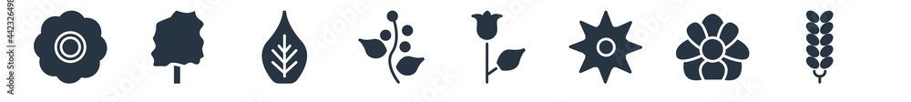 nature filled icons. glyph vector icons such as larch, pansy, hydrangea, bell, mimosa, anthurium, cypress sign isolated on white background. nature filled icons. glyph vector icons such as larch, pansy, hydrangea, bell, mimosa, anthurium, cypress sign isolated on white background.