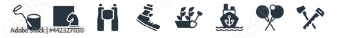 people skills filled icons. glyph vector icons such as carpenter, tennis player, cargo ship front view, gardener, runner, big binoculars, chessplayer sign isolated on white background.