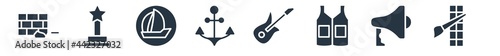 people skills filled icons. glyph vector icons such as de, announcer, safety vesty, musician, sailboat anchor, round sailboat, award sign isolated on white background.