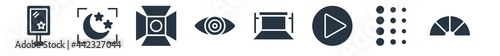 photography filled icons. glyph vector icons such as metering, blur, play video, chroma, eye, spotlight, night mode sign isolated on white background.