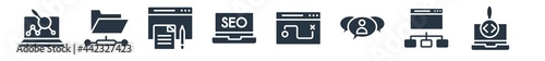 seo & web filled icons. glyph vector icons such as seo and web, sitemap, viral marketing, tactical, screen, content, sha folder sign isolated on white background.