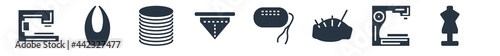sew filled icons. glyph vector icons such as mannequin, sewing clip art, pincushion, running stitch, pocket, bobbin, thread nippers sign isolated on white background.
