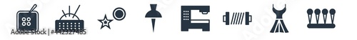 sew filled icons. glyph vector icons such as set of pins, styling, spool of thread, sewing machine, pins, sewing marker, pin cushion sign isolated on white background.