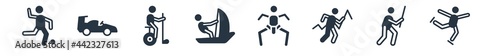 sport filled icons. glyph vector icons such as figure skating, kendo, trail running, sumo, sailboat sport, unicycling hockey, formula racing sign isolated on white background.