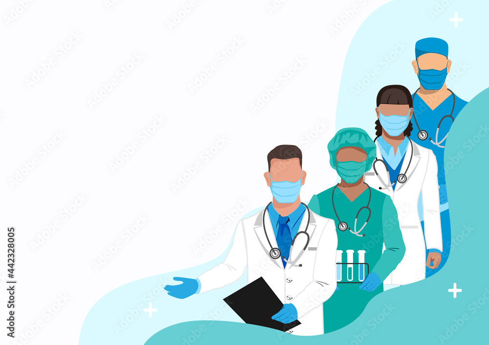 Thank you to the doctors and nurses for their help and saved lives. Medicine and health. Vector illustration horizontal in flat style on an abstract background with copy space for text.