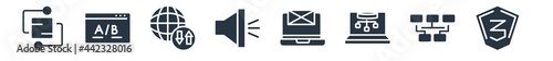 technology filled icons. glyph vector icons such as css3, data modelling, sitemaps, email marketing, call to action, internet traffic, null sign isolated on white background.
