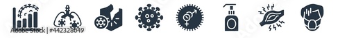 coronavirus prevention filled icons. glyph vector icons such as sick, myalgia, hand soap, sexual transmitted disease, amoeba, broken, infected lungs sign isolated on white background.