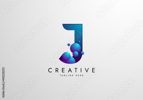 Letter J logo combined with gradient colored bubbles, logo Design Template