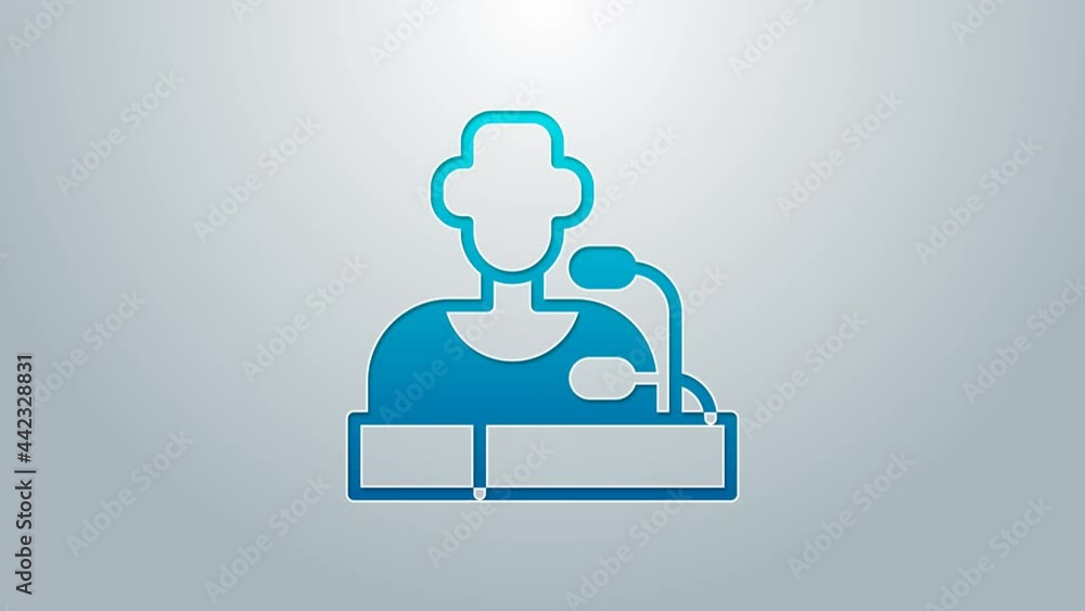 Blue line Football player press conference icon isolated on grey background. 4K Video motion graphic animation Blue line Football player press conference icon isolated on grey background. 4K Video motion graphic animation