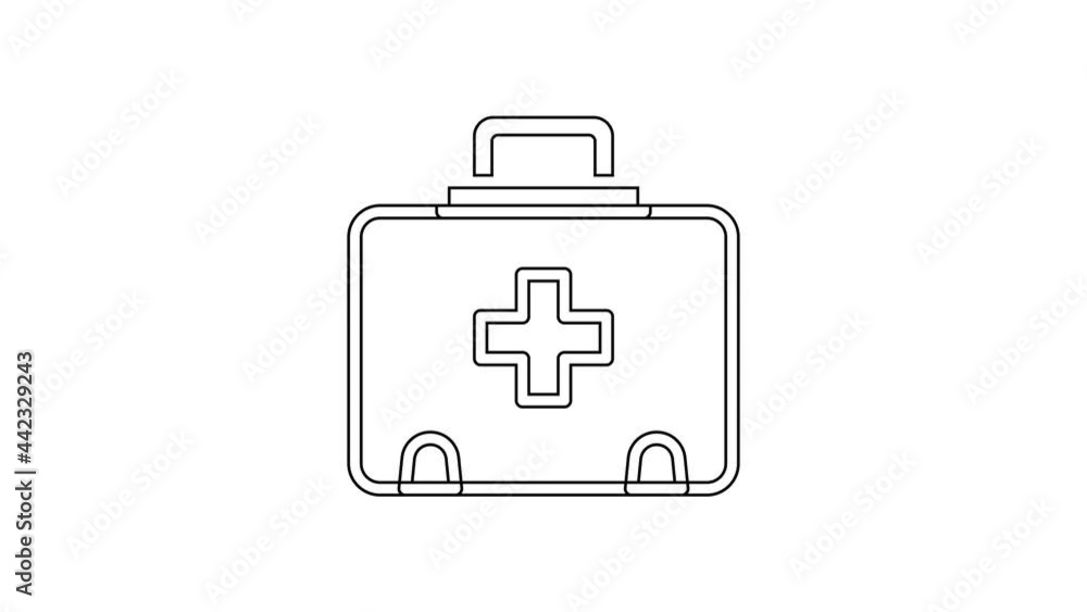 Black line First aid kit icon isolated on white background. Medical box with cross. Medical equipment for emergency. Healthcare concept. 4K Video motion graphic animation Black line First aid kit icon isolated on white background. Medical box with cross. Medical equipment for emergency. Healthcare concept. 4K Video motion graphic animation