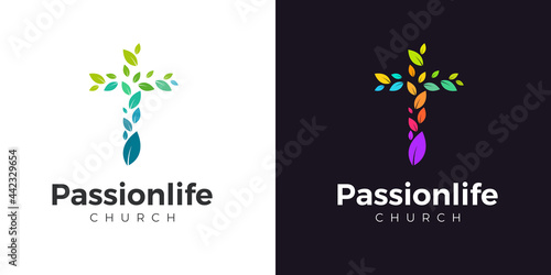 Church logo template with leaves