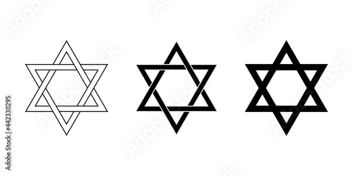 Seal of Solomon and Star of David. The seal is the signet ring attributed to King Solomon, a hexagram with two interwoven triangles and the predecessor of Star of David with two overlapping triangles. photo