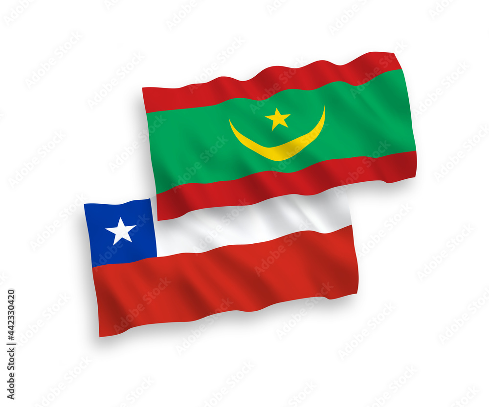 Flags of Islamic Republic of Mauritania and Chile on a white background