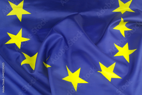 Waved European Union flag background. Close up of EU flag.