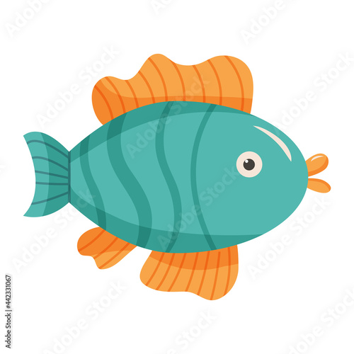 Vector illustartion of fish in cartoon flat style. Marine dwellers, ocean life in a childish style