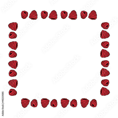 Square frame with cozy raspberry on white background. Vector image.