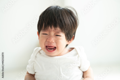 今日一番本気の大号泣を見せ涙を流すアジア人(日本人)の赤ちゃん1　ズーム photo