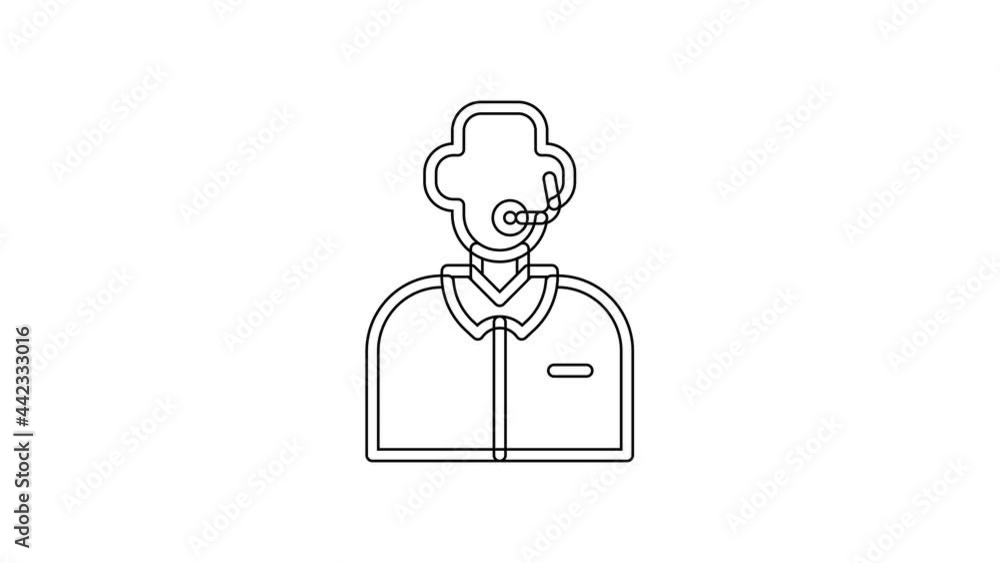 Black line Football or soccer commentator icon isolated on white background. 4K Video motion graphic animation Black line Football or soccer commentator icon isolated on white background. 4K Video motion graphic animation