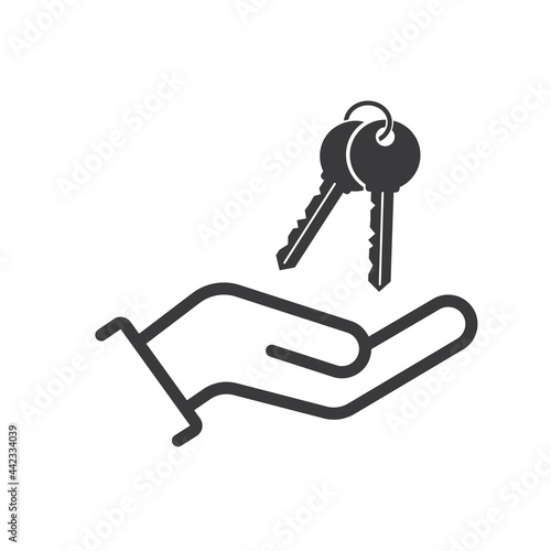 An outstretched hand and falling keys, icon, vector.