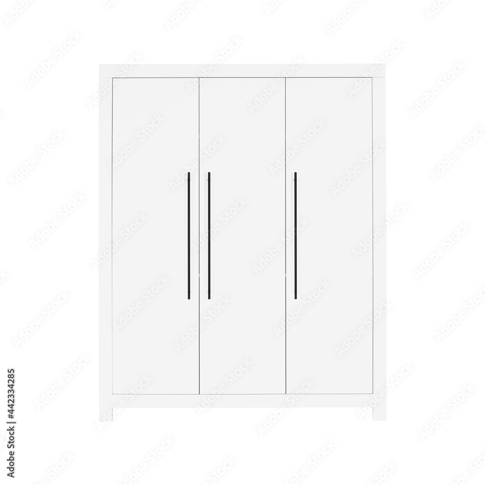 White Wardrobe furniture with Tree Doors for Clothes isolated on white background White Wardrobe furniture with Tree Doors for Clothes isolated on white background
