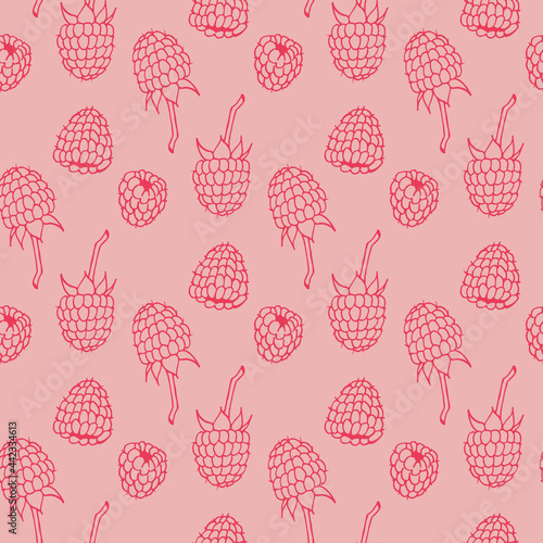 Seamless pattern with wonderful raspberry on pink background. Vector image.