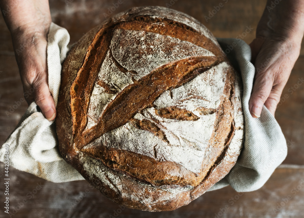 Homemade sourdough bread food photography recipe idea - obrazy, fototapety, plakaty 