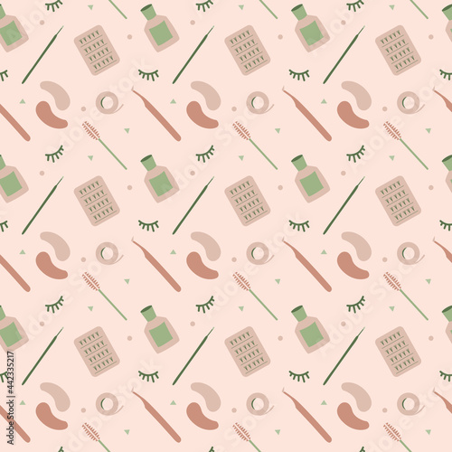 Seamless pattern tools for eyelash extensions. Vector illustration.