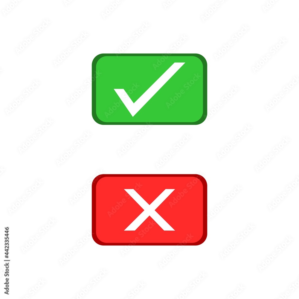 Check and x mark icon on green and red rectangle Check and x mark icon on green and red rectangle
