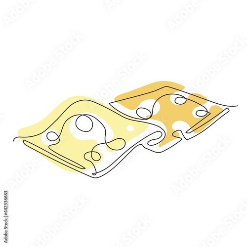 A piece of cheese is drawn with a single line. One line drawing.