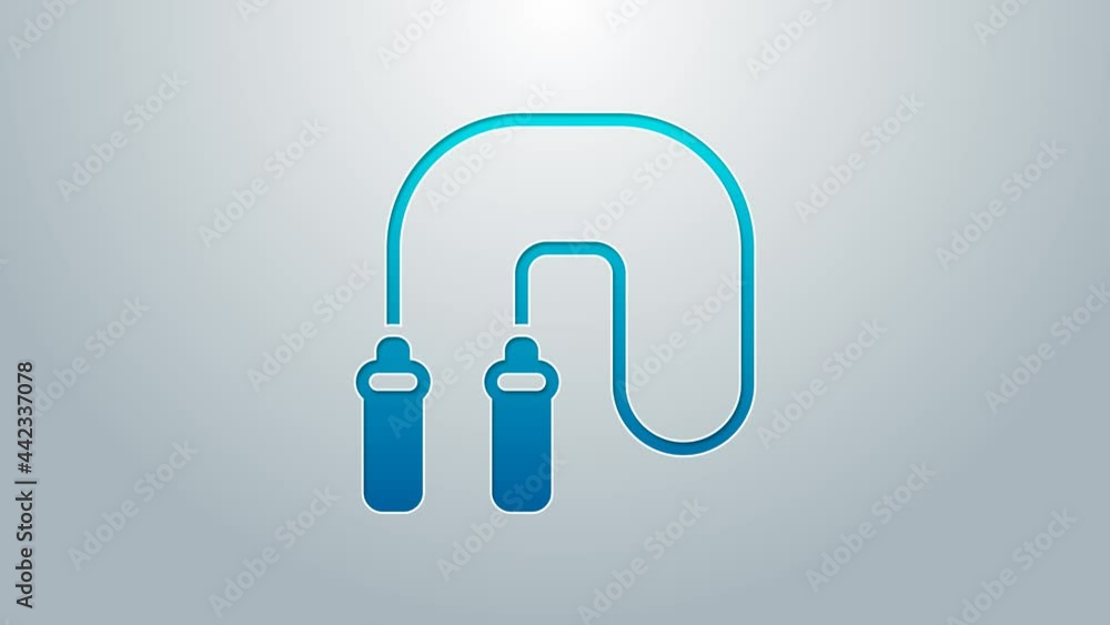 Blue line Jump rope icon isolated on grey background. Skipping rope. Sport equipment. 4K Video motion graphic animation Blue line Jump rope icon isolated on grey background. Skipping rope. Sport equipment. 4K Video motion graphic animation