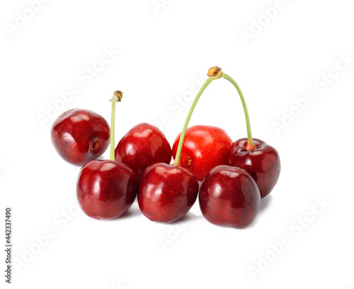 Wallpaper Mural ripe red cherry with stalk isolated on white background, delicious fruit Torontodigital.ca