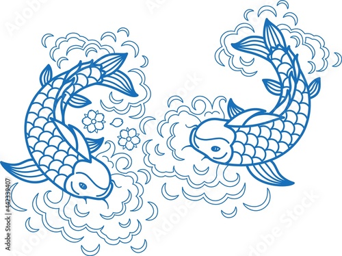 Fish koi art carp line traditional drawing japan goldfish ink element
