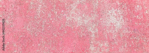 Panorama of Old cement wall painted red, peeling paint texture and background