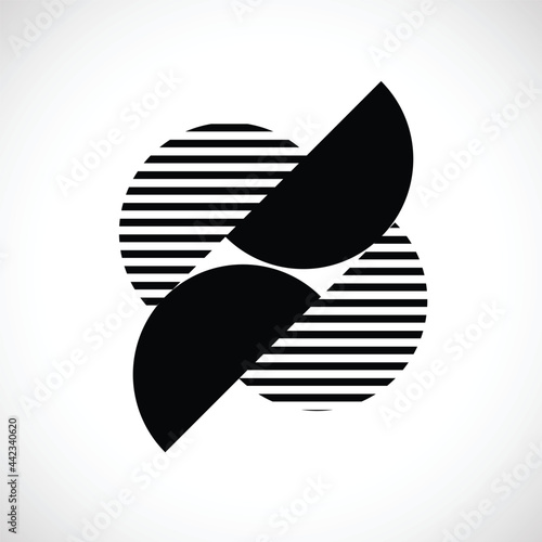 Modern logo with half circles and lines.. Unusual minimal design .frame with Vector stripes .Geometric shape.