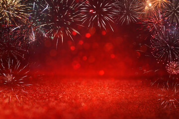 abstract black and gold glitter background with fireworks. christmas eve, 4th of july holiday concept