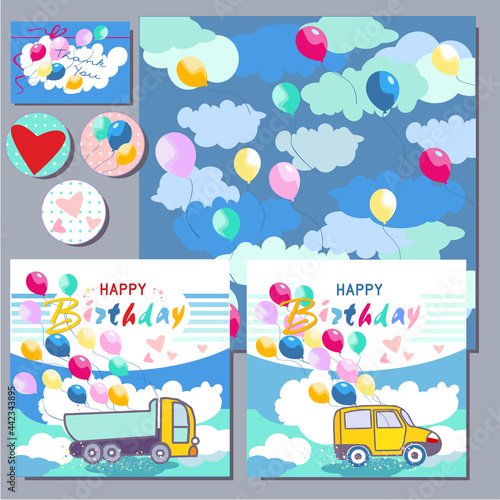 happy birthday cards for kids with car and baloons © Alala