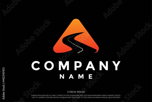 Simple Minimalist Triangle Mountain Hill Winding Street Road River Creek Logo Design Vector