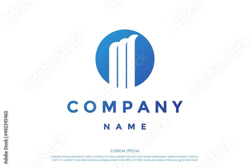 Simple Minimalist Initial Letter M Waterfall Logo Design Vector