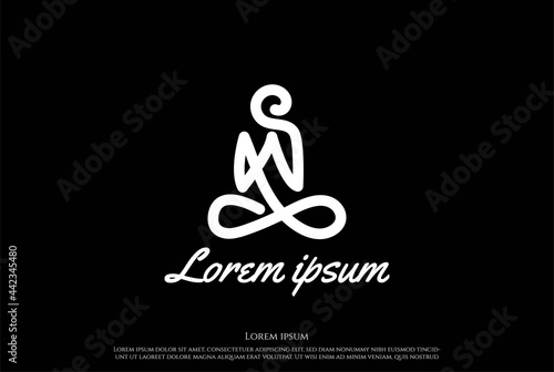 Yoga Meditation Buddha Pray Line Outline Monoline Logo Design Vector