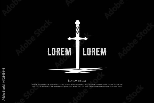Sword Blade Samurai Stuck in the Ground Logo Design Vector