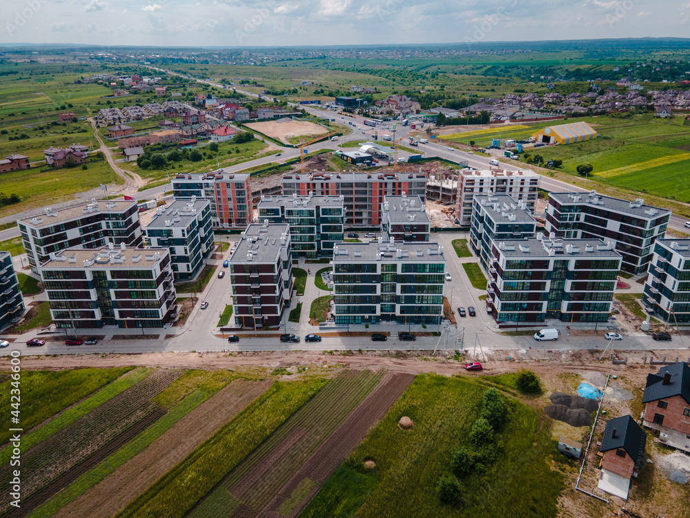 Obraz premium overhead view of construction site apartments building