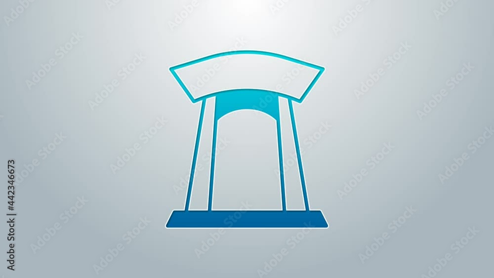 Blue line Korean traditional gate icon isolated on grey background. 4K Video motion graphic animation Blue line Korean traditional gate icon isolated on grey background. 4K Video motion graphic animation