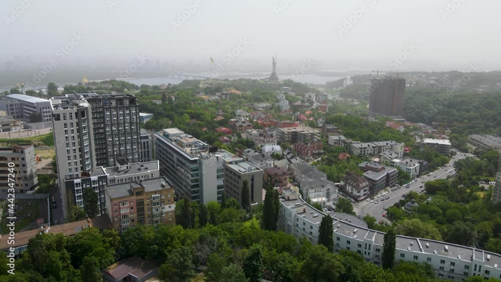 Kiev Ukraine city on a flight at a height panorama of multistory buildings top view Kiev Ukraine city on a flight at a height panorama of multistory buildings top view